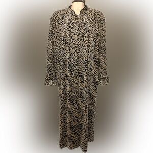 Parisian Intimates Leopard Animal Print Zip Robe Med Long Lounge Soft Pockets
